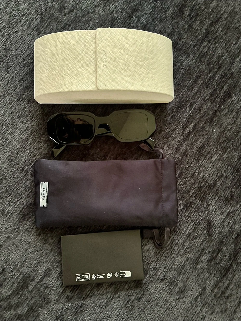 Prada Black Geometric Sunglasses with Cream Case